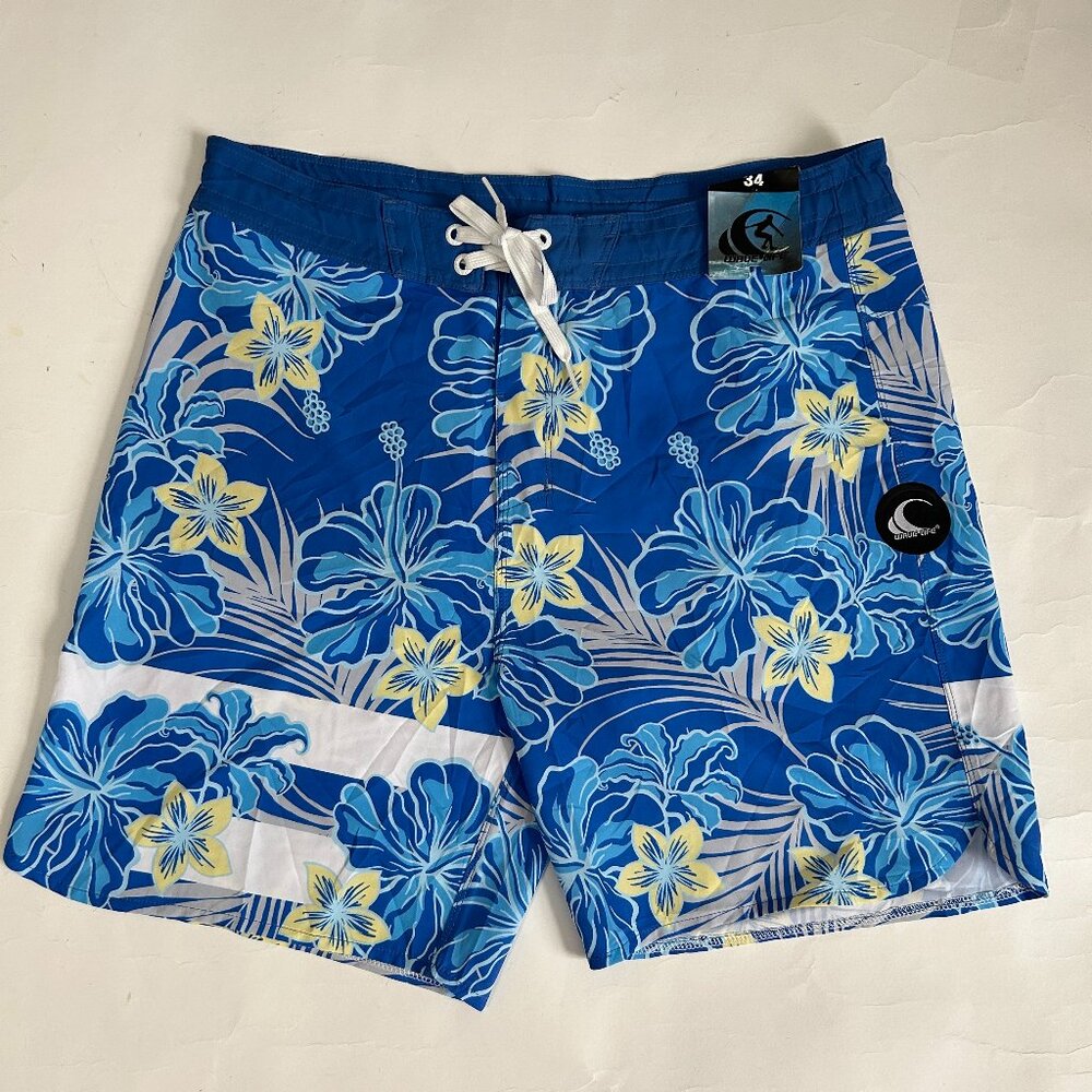 WAVE LIFE Fly Dry Size 34 Blue Floral BOARD Shorts SWIM Trunks POCKETS BEACH NWT
